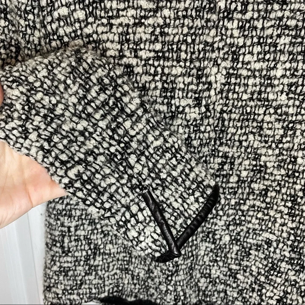 𝅺ISABEL Marant Black & White Tweed with Leather Trim Wool Blend Button Jacket 0 - Picture 5 of 7